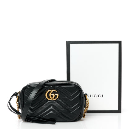 Gucci Calfskin Matelasse Mini GG Marmont Chain Shoulder Bag Black 12 of 12