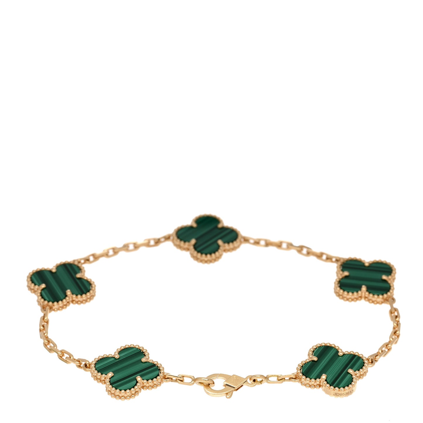 18K Yellow Gold Malachite 5 Motifs Vintage Alhambra Bracelet