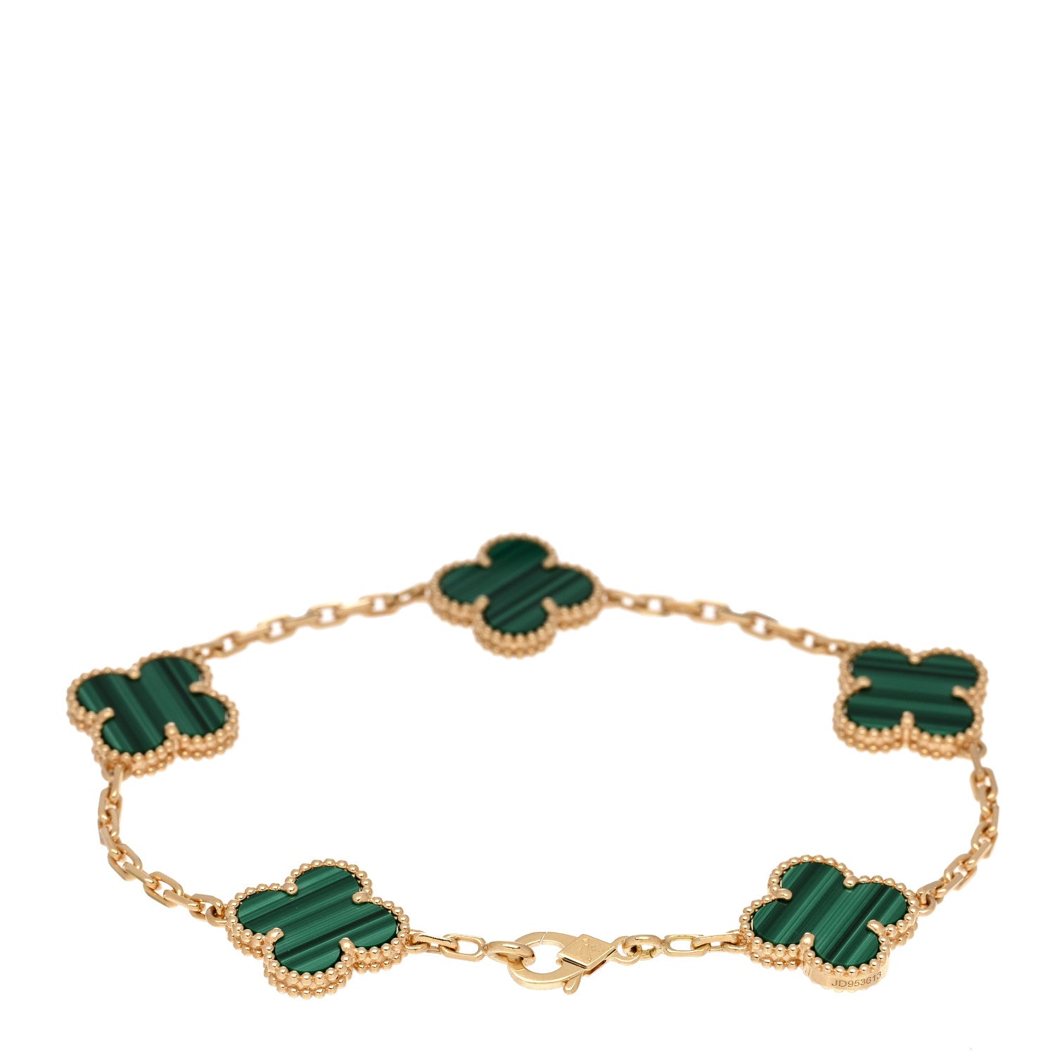 Van Cleef & Arpels 18K Yellow Gold Malachite 5 Motifs Vintage Alhambra Bracelet 2 of 5