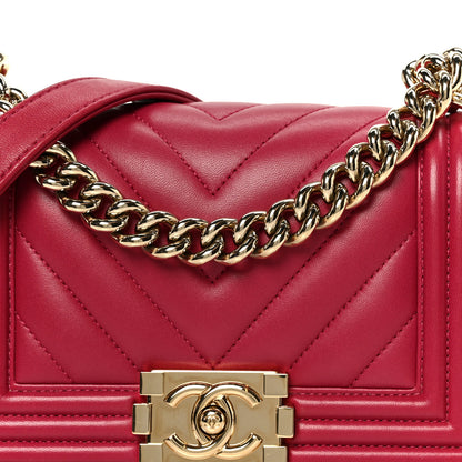 Chanel Lambskin Chevron Quilted Small Boy Flap Dark Pink 8 of 10