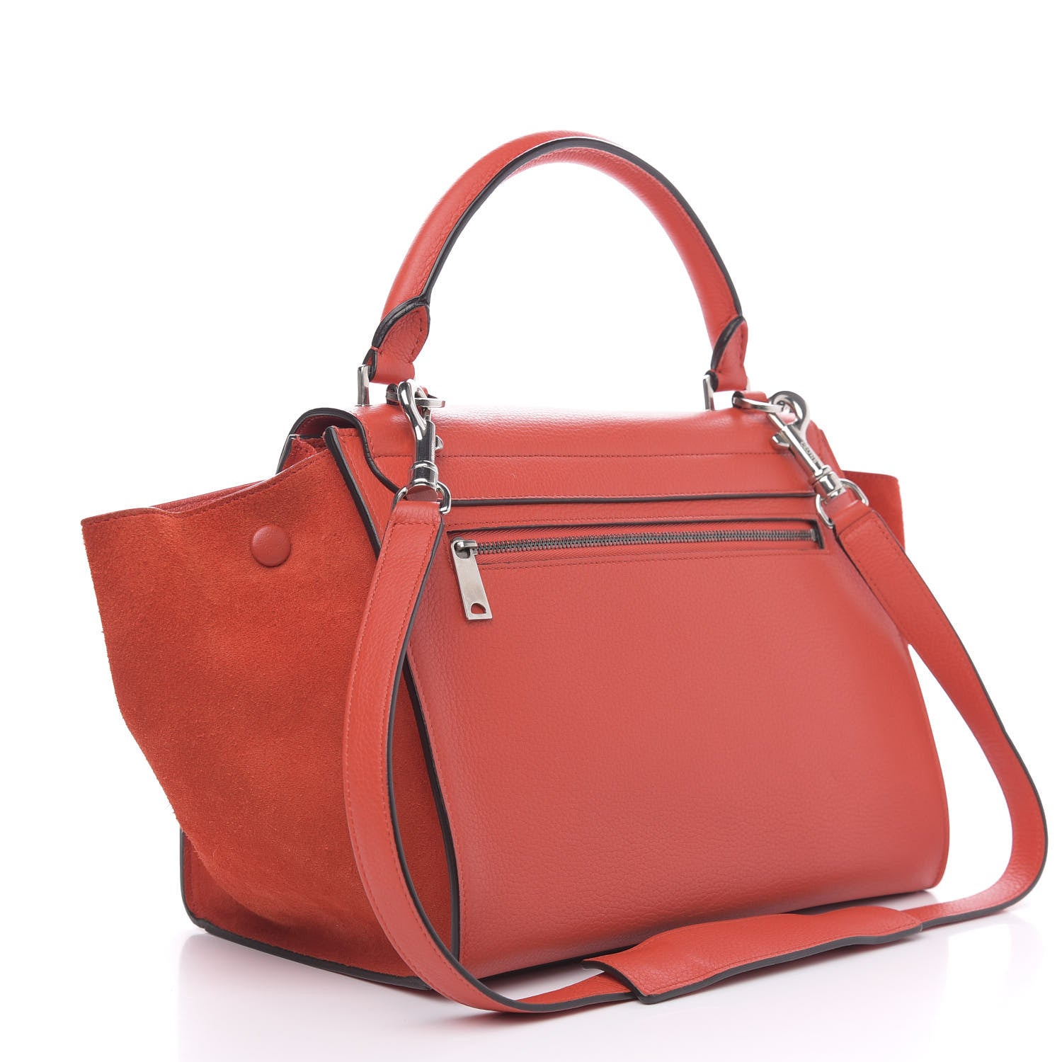Celine Drummed Calfskin Suede Small Trapeze Vermillion 4 of 11