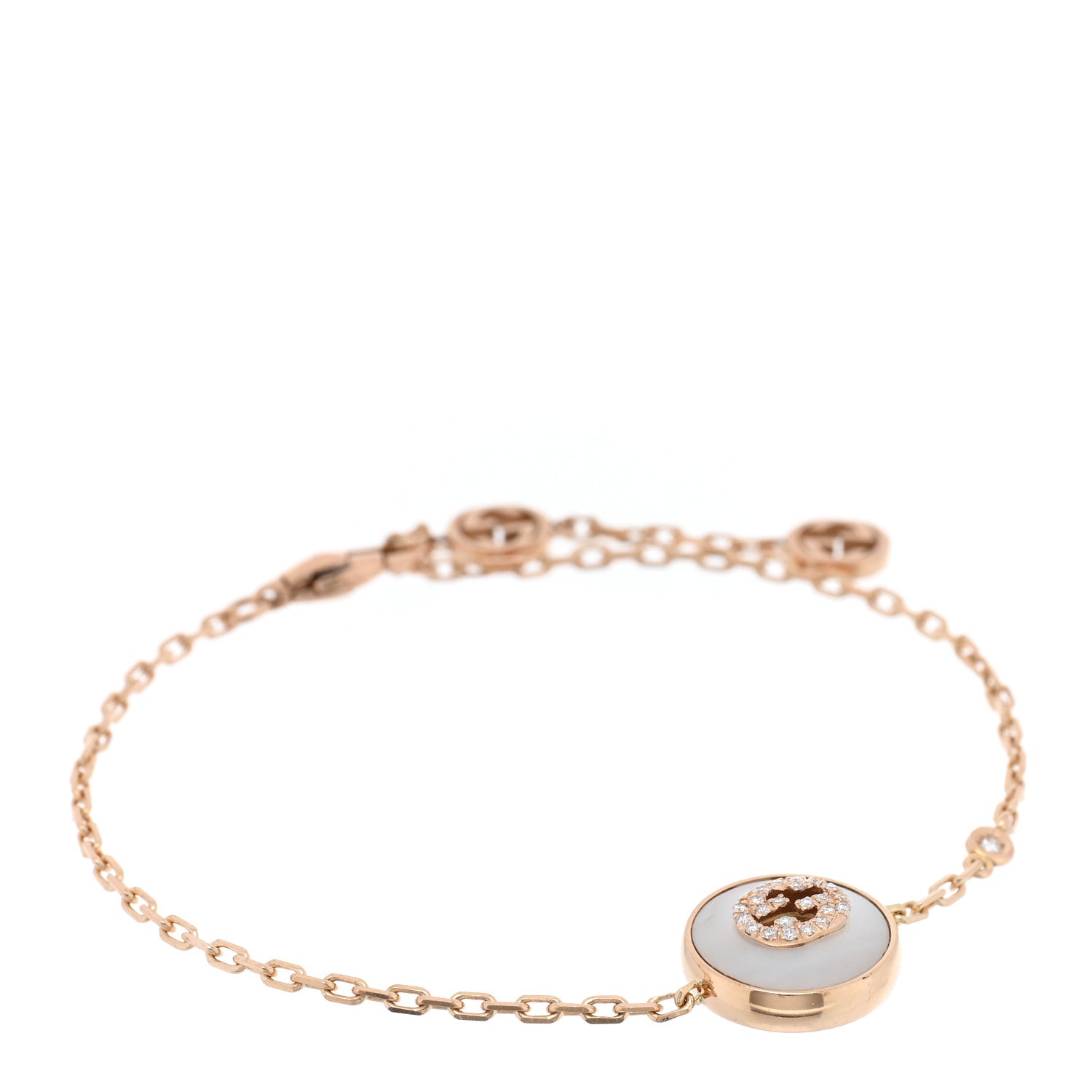 Gucci 18K Rose Gold Diamond Mother of Pearl GG Bracelet 1 of 3