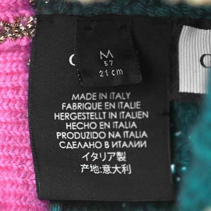Gucci Wool Cashmere Polyamide Cable Knit Bonhate Beanie Hat M Grass Green Pink 6 of 9
