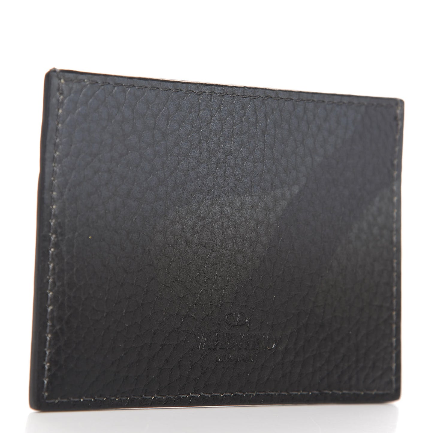 Pebbled Calfskin Rockstud Camouflage Card Holder Black Grey