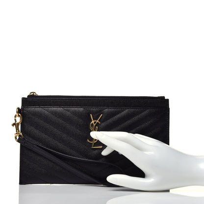 Saint Laurent Grain De Poudre Chevron Monogram Large Bill Pouch Black 2 of 7