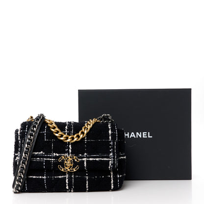 Chanel Tweed Quilted Medium Chanel 19 Flap Black White 11 of 11