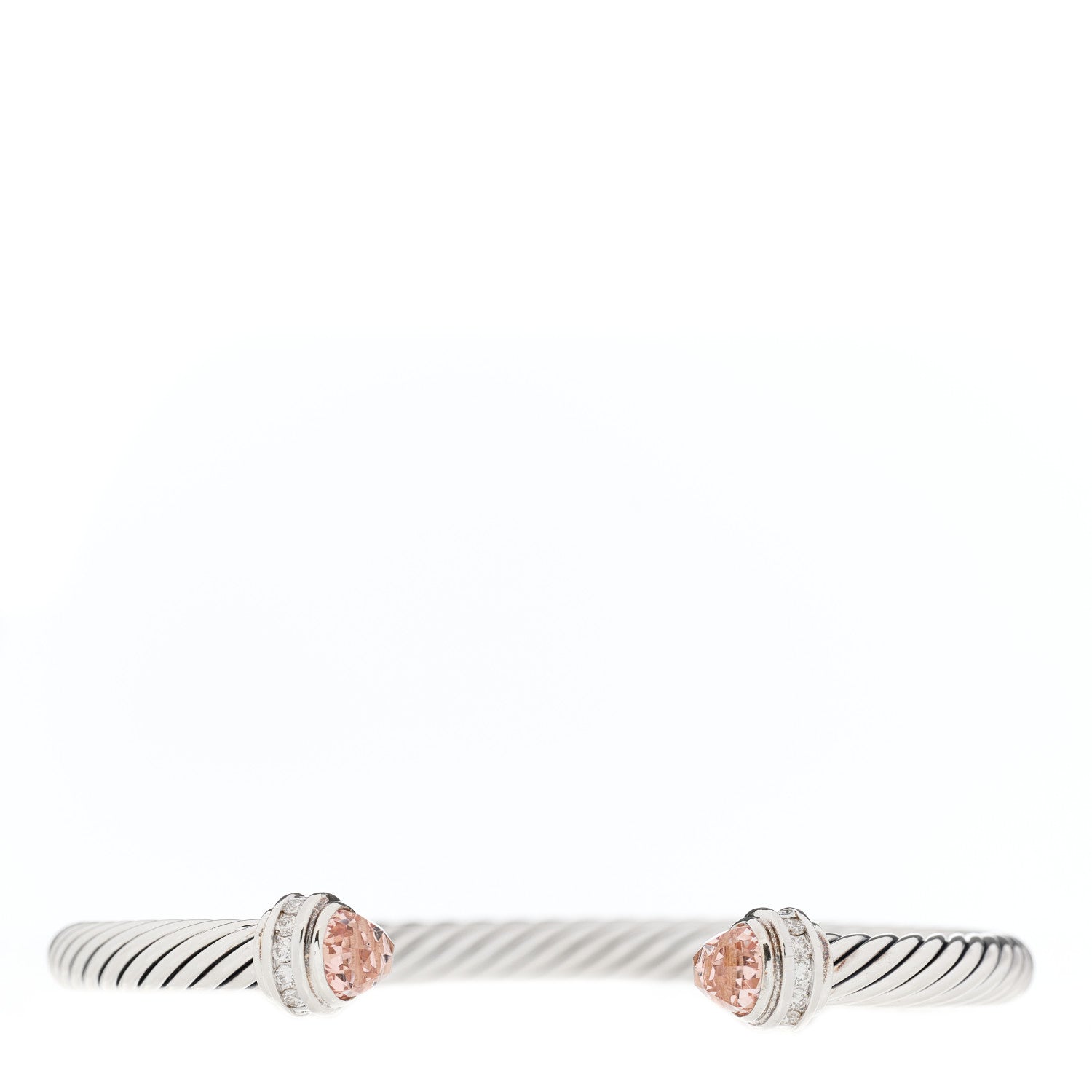 David Yurman Sterling Silver Diamond Morganite 5mm Cable Classics Bracelet 1 of 3