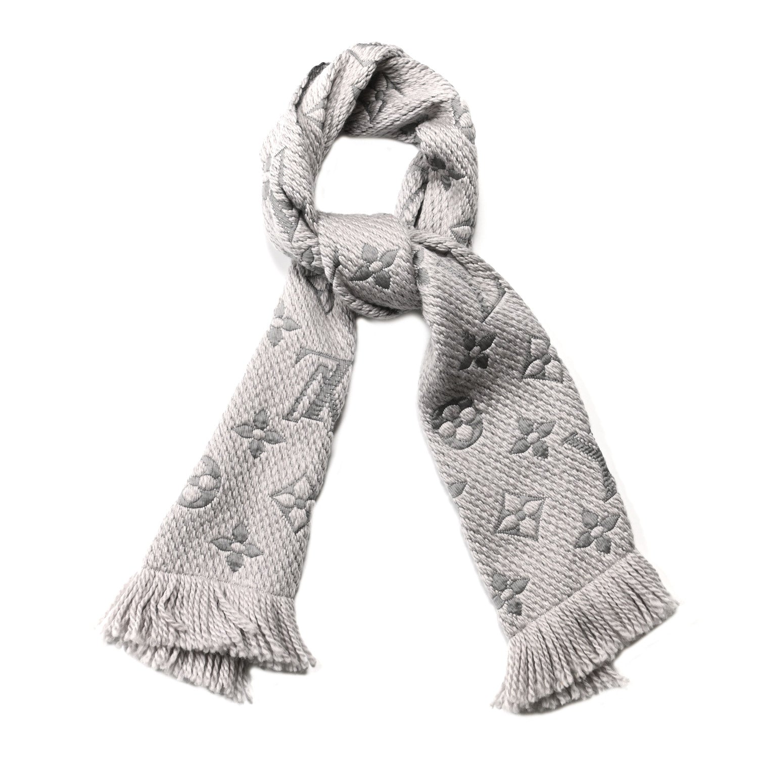 Louis Vuitton Wool Silk Logomania Scarf Pearl Grey 1 of 4