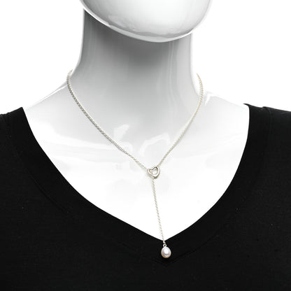 Tiffany Sterling Silver Pearl 7.5-8mm Elsa Peretti Open Heart Lariat Necklace 2 of 4
