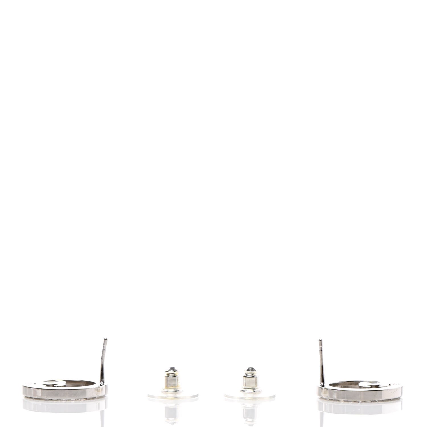 Chanel Crystal CC Round Earrings Silver 3 of 5