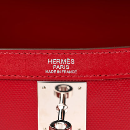 Hermes Berline Toile Swift Kelly Sellier 32 Rouge Piment Ecru Rouge Piment Ecru 6 of 10