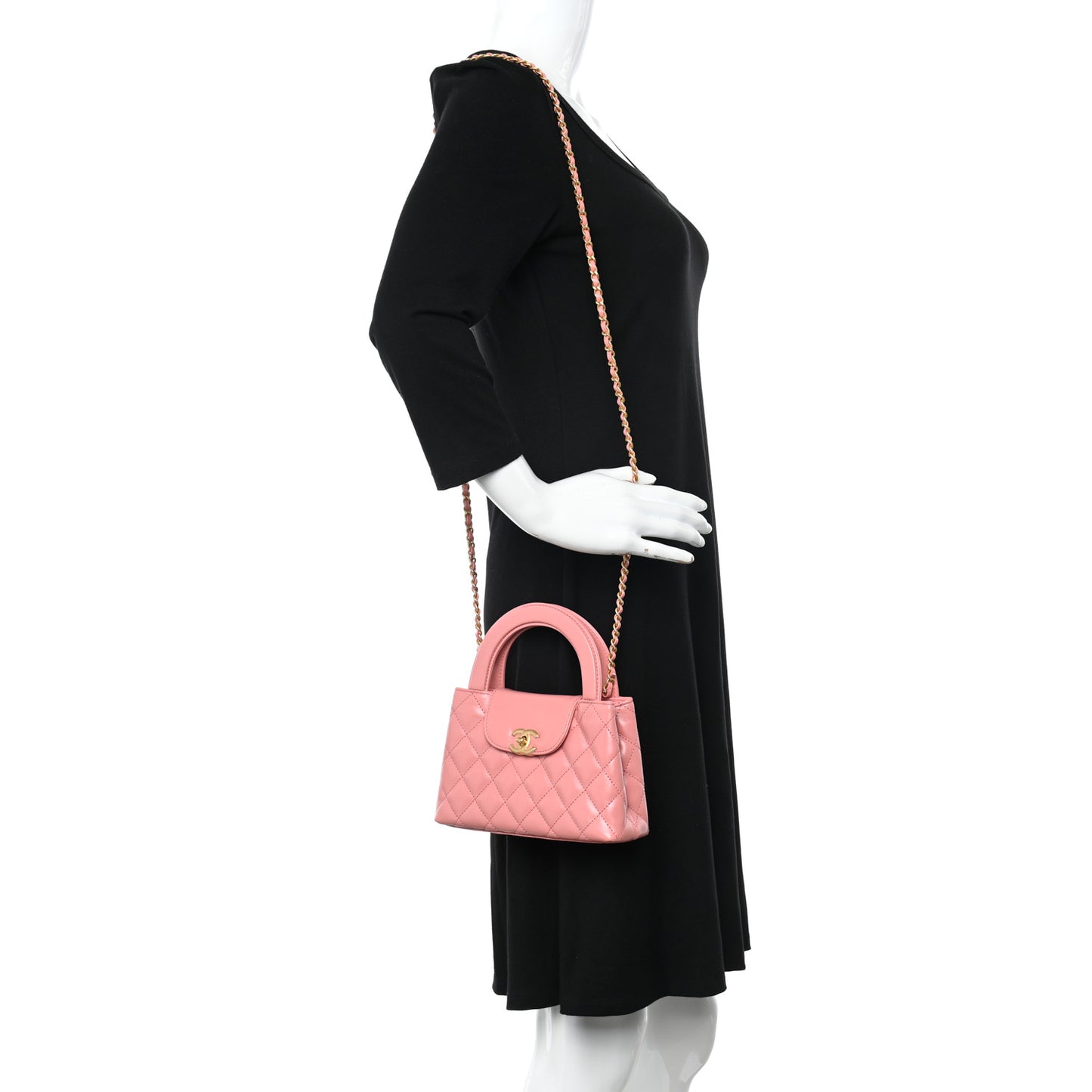 Shiny Aged Calfskin Quilted Nano Kelly Shopper Coral Pink