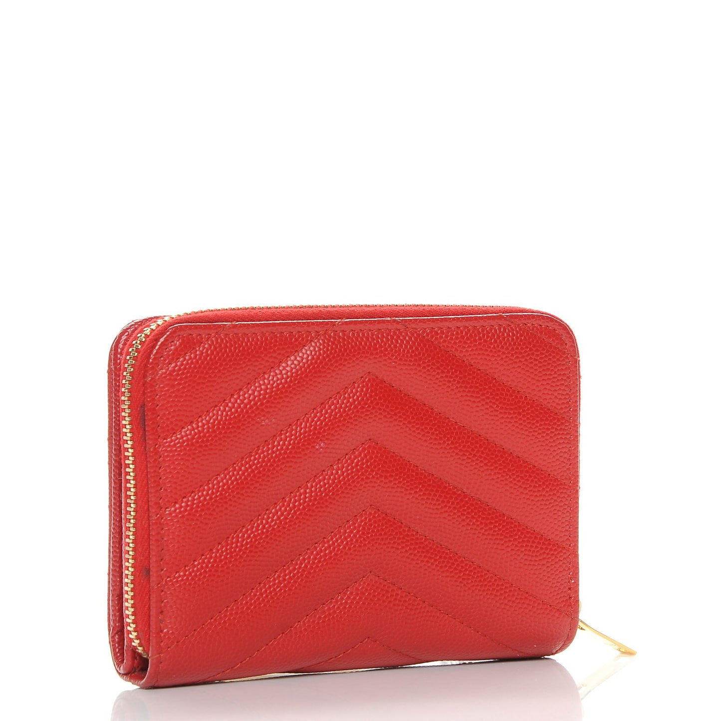Grain De Poudre Matelasse Chevron Monogram Compact Zip Around Wallet Red