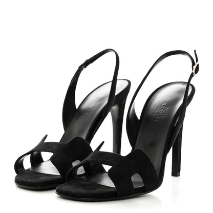 Hermes Suede Goatskin Heden 80 Sandals 38 Black 3 of 9