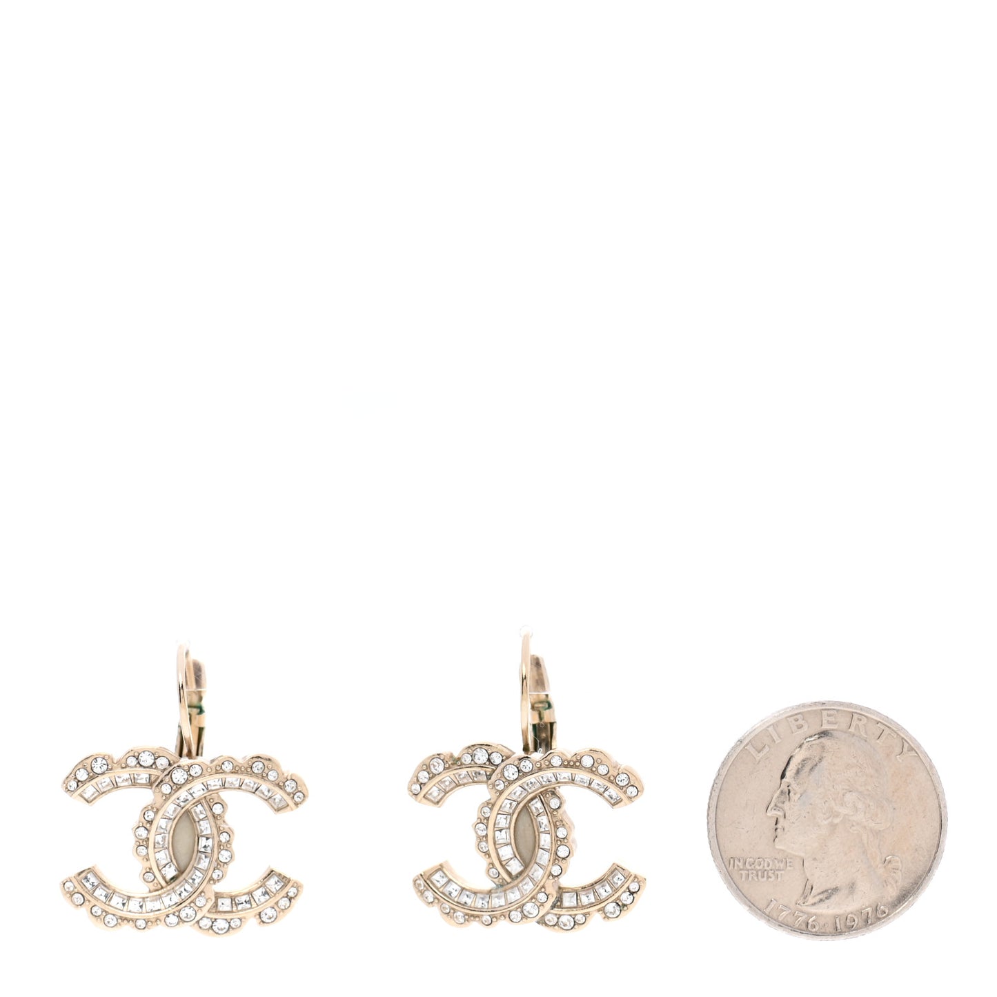 Baguette Crystal CC Dangle Earrings Light Gold