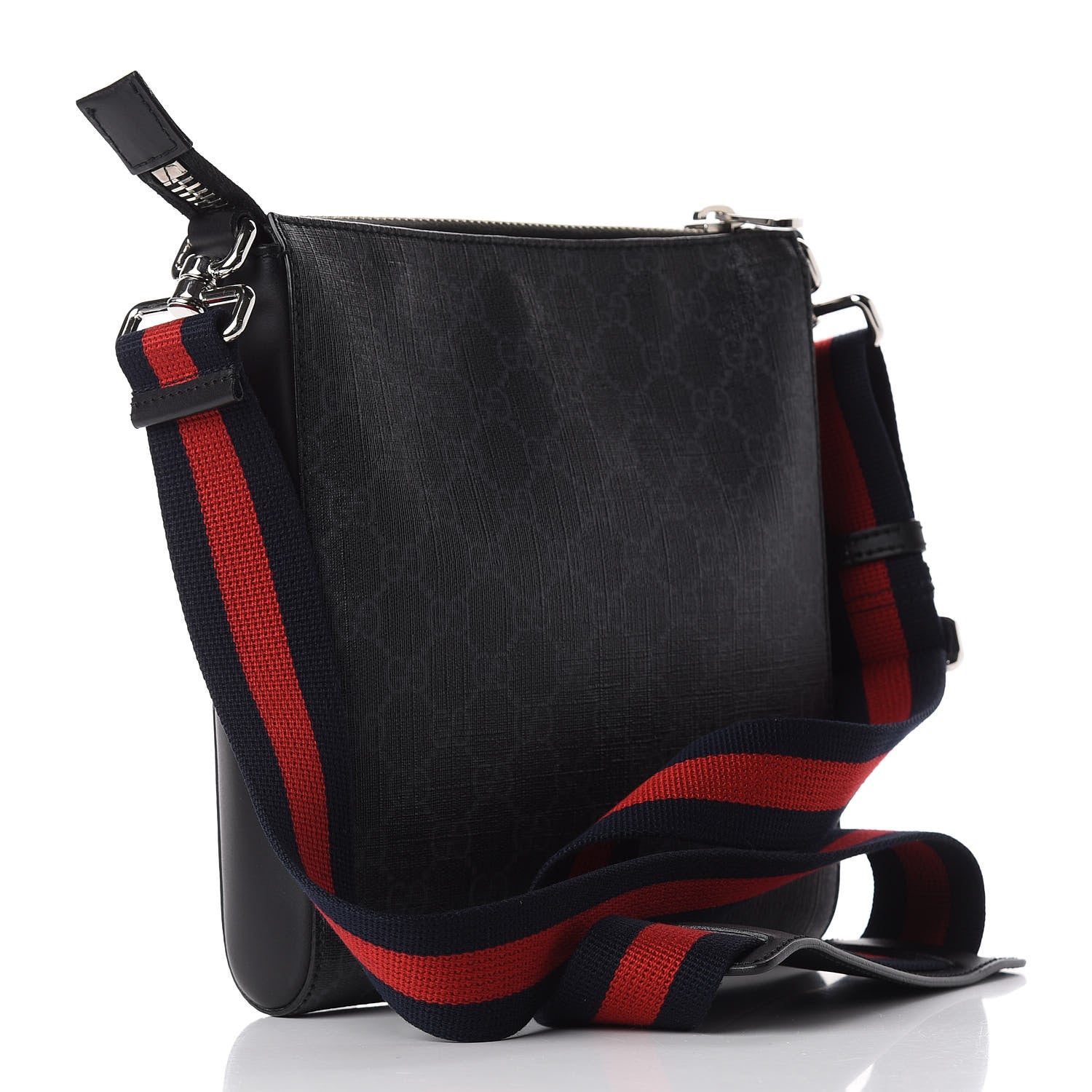 Gucci GG Supreme Monogram Web Small Flat Messenger Bag Black Grey 3 of 11