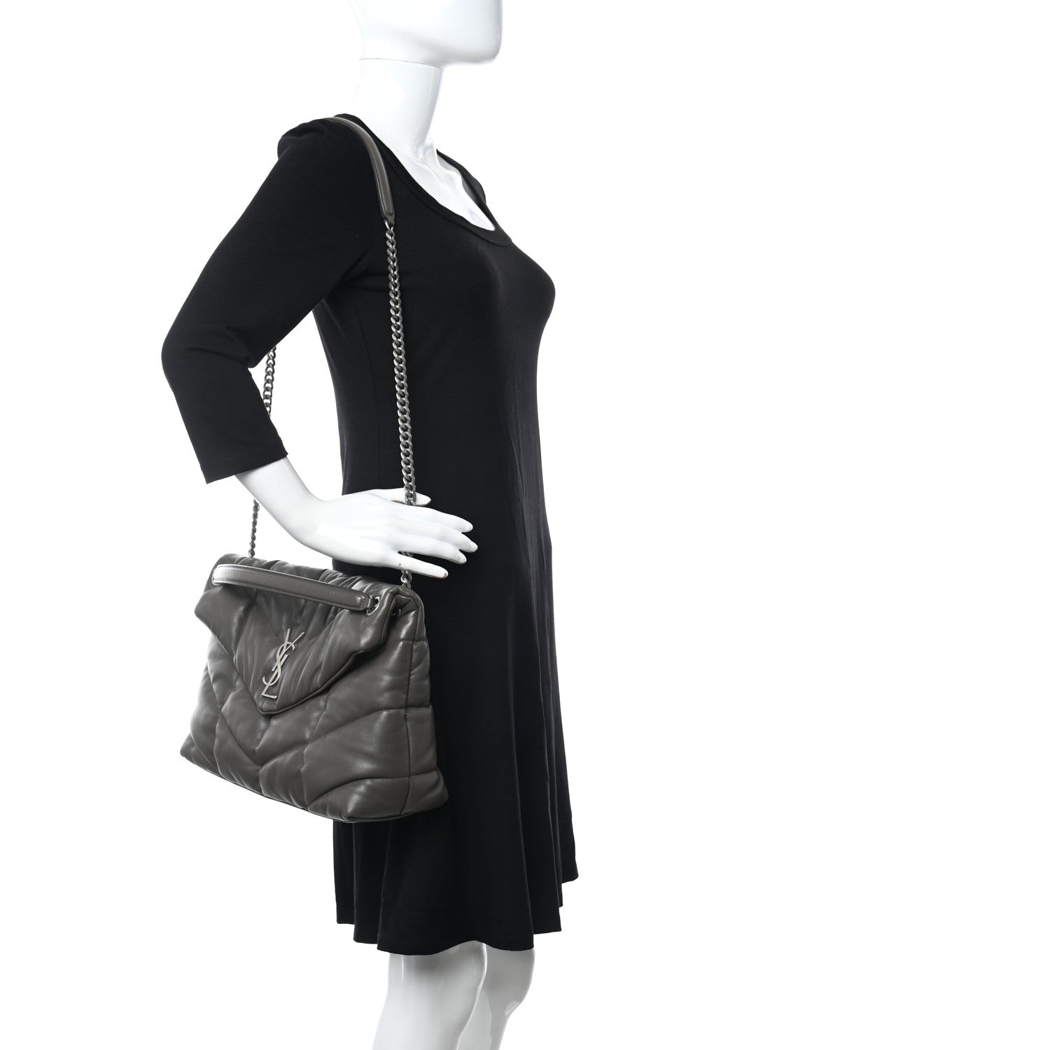 Saint Laurent Calfskin Y Quilted Monogram Medium Loulou Chain Satchel Concrete 2 of 12