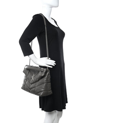 Saint Laurent Calfskin Y Quilted Monogram Medium Loulou Chain Satchel Concrete 2 of 12