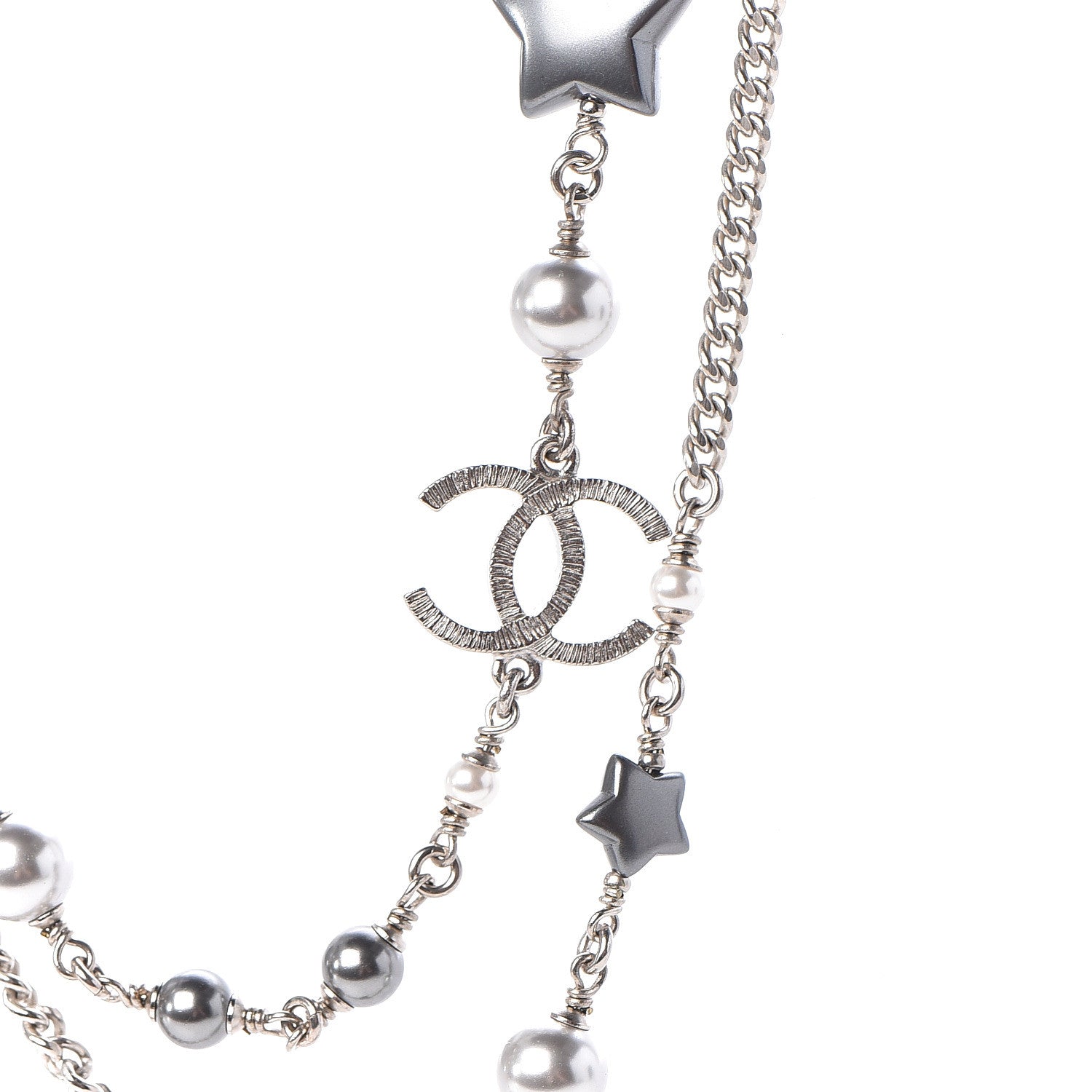Chanel Resin Pearl Star CC Necklace Grey Silver 4 of 6