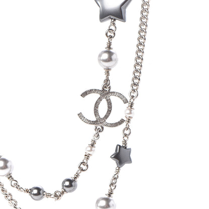 Chanel Resin Pearl Star CC Necklace Grey Silver 4 of 6