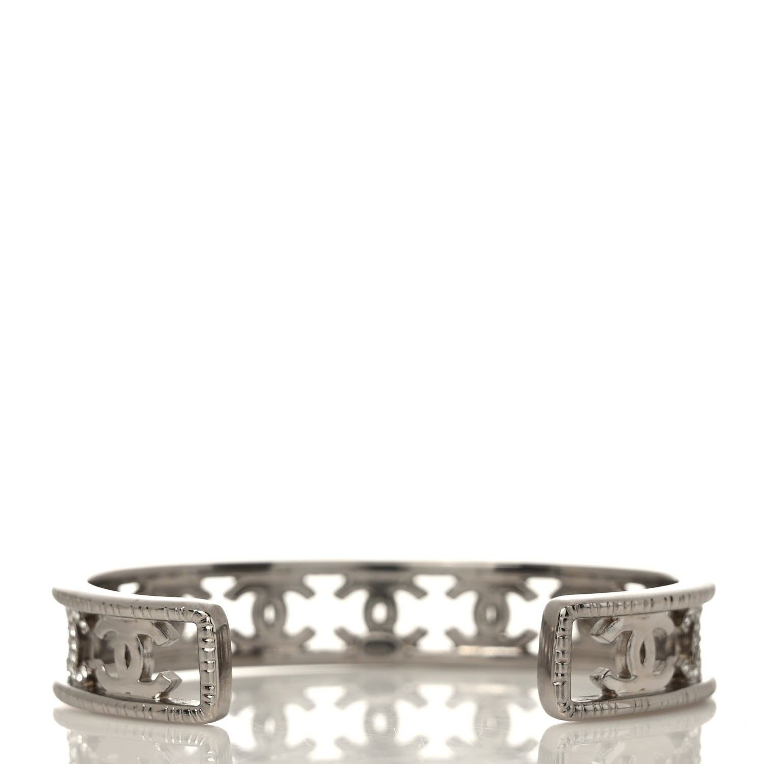 Chanel Metal Crystal CC Cuff Bracelet Silver 3 of 4