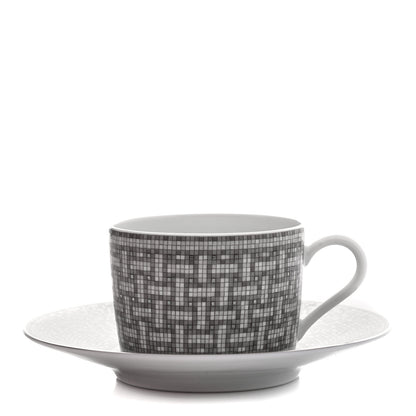 Hermes Porcelain Mosaique Au 24 Platine Tea Cup And Saucer Platinum 3 of 9