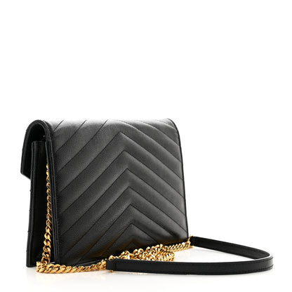 Saint Laurent Grain De Poudre Matelasse Chevron Monogram Envelope Chain Wallet Black 3 of 11