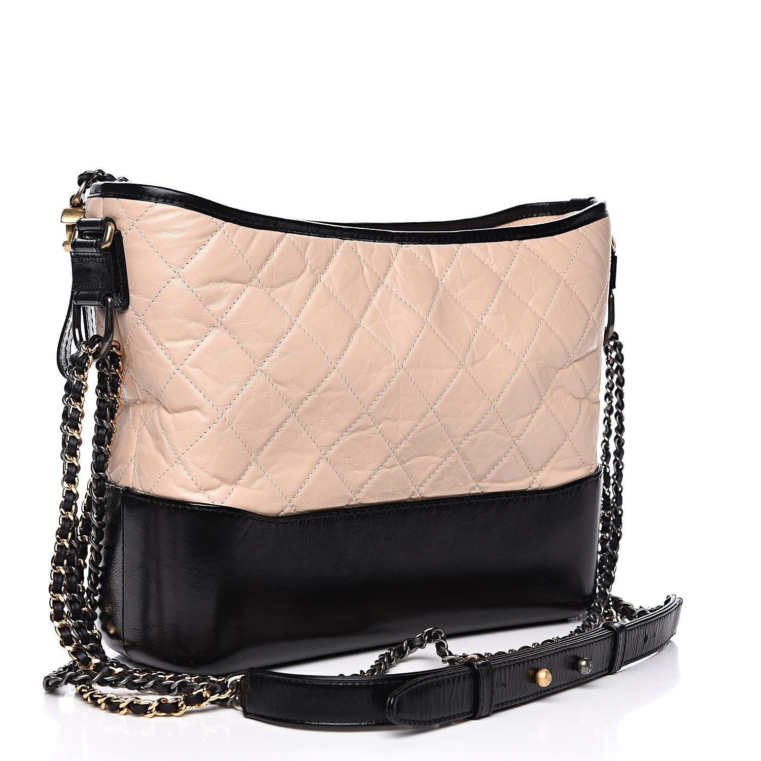 Chanel Aged Calfskin Quilted Medium Gabrielle Hobo Beige Black 3 of 9