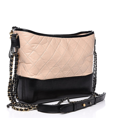 Chanel Aged Calfskin Quilted Medium Gabrielle Hobo Beige Black 3 of 9