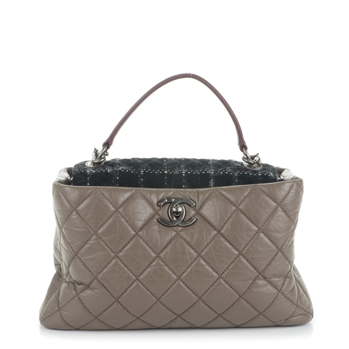 Aged Calfskin Tweed Large Quilted Portobello Tote Grey