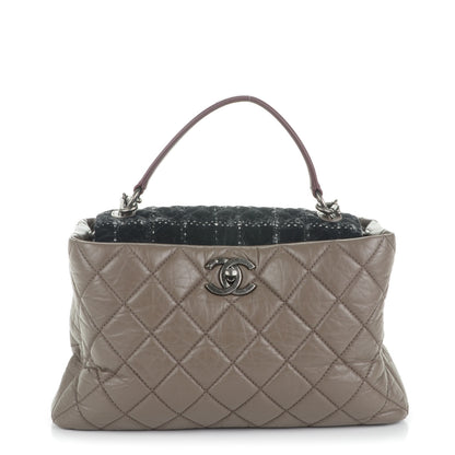 Chanel Aged Calfskin Tweed Large Quilted Portobello Tote Grey 1 of 7