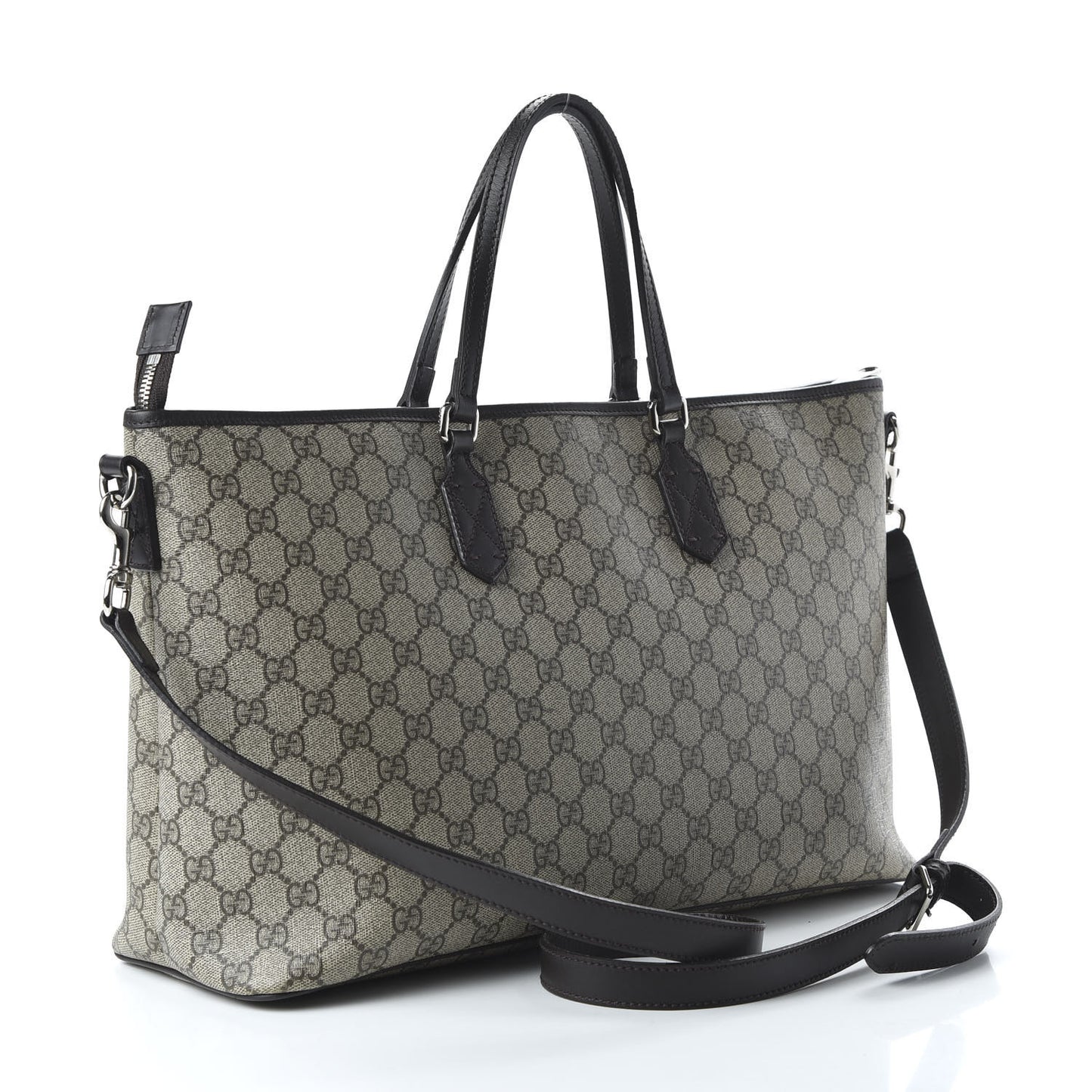 GG Supreme Monogram Medium Zippered Tote Dark Brown