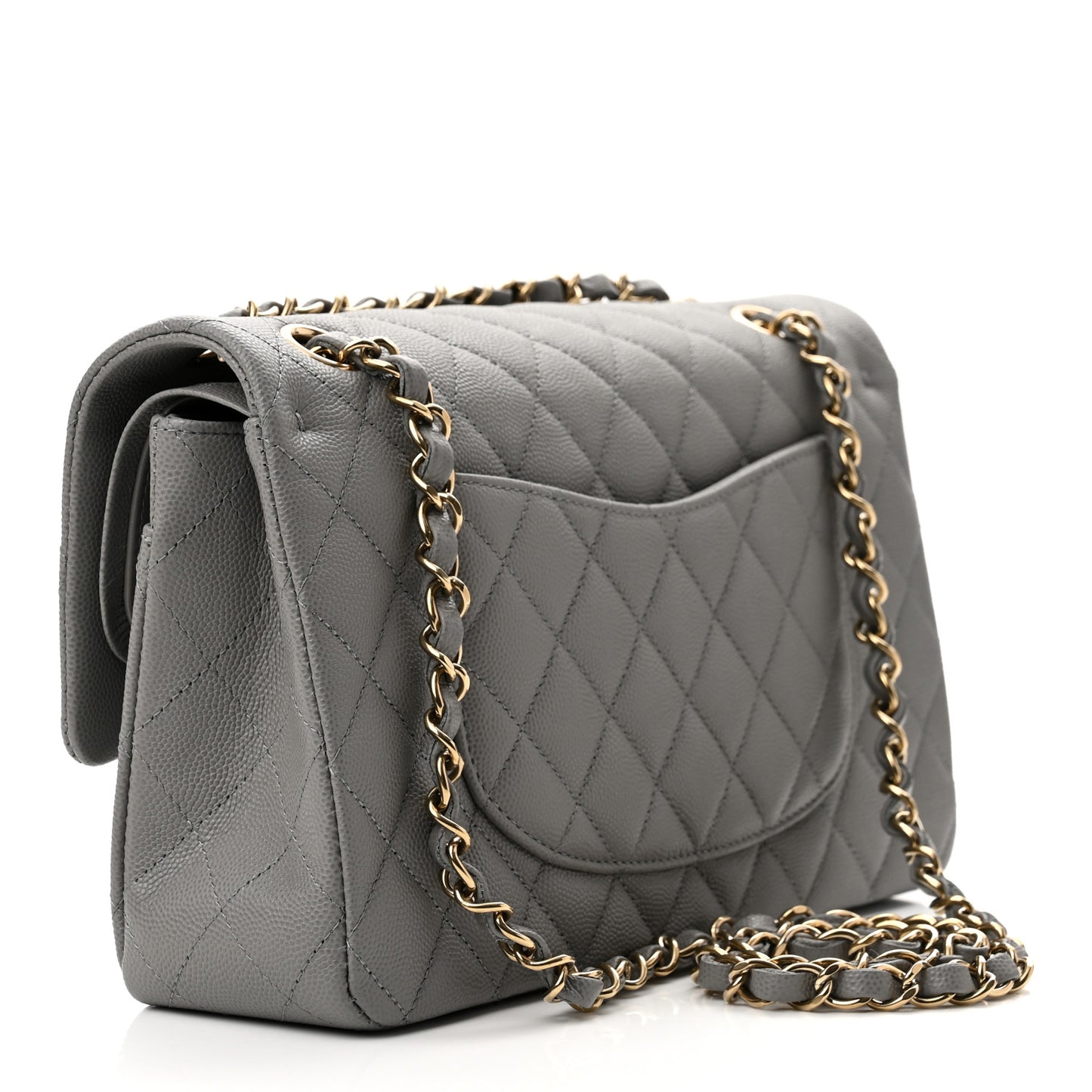 Caviar Quilted Medium Double Flap Grey