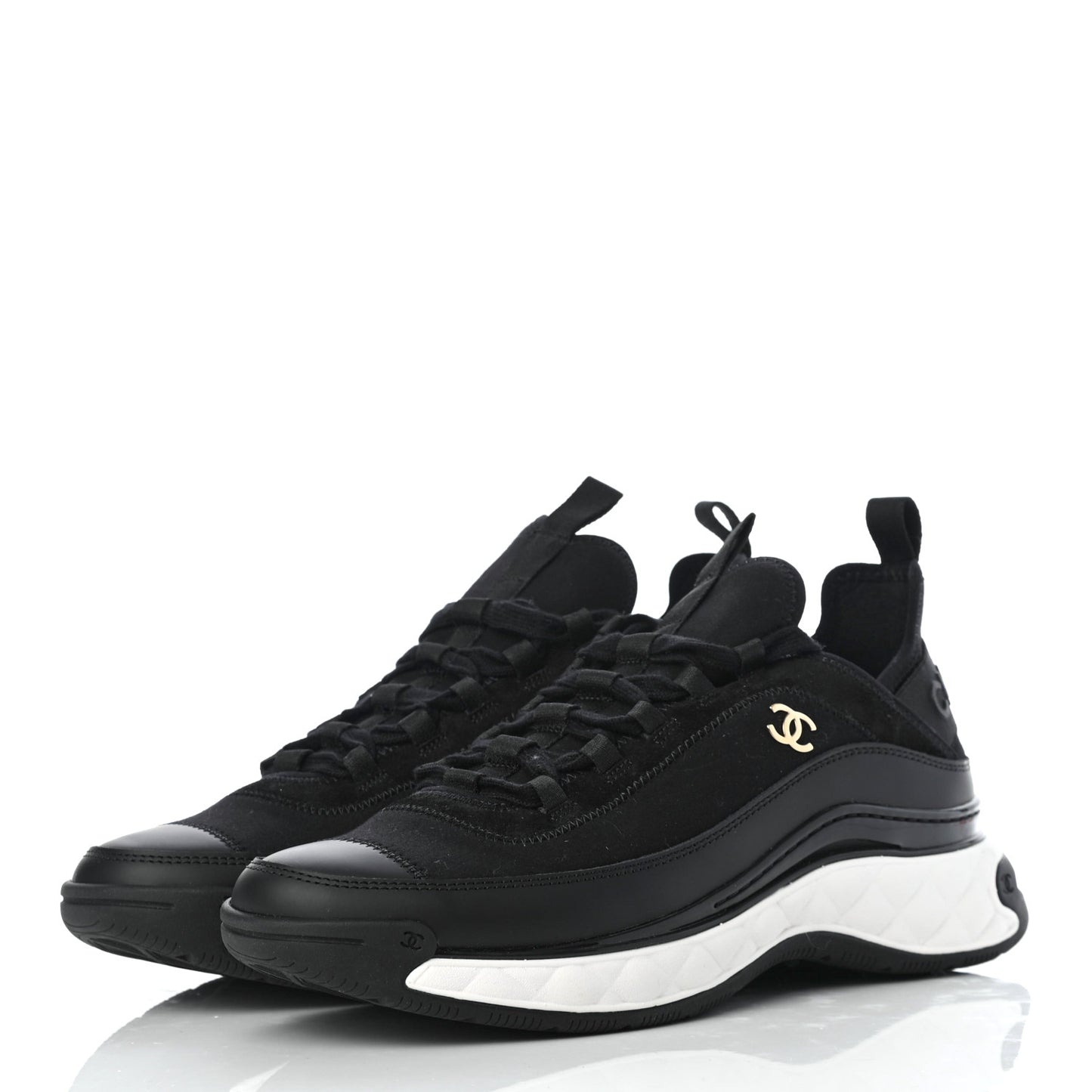 Velvet Calfskin Mixed Fibers CC Sneakers 40.5 Black