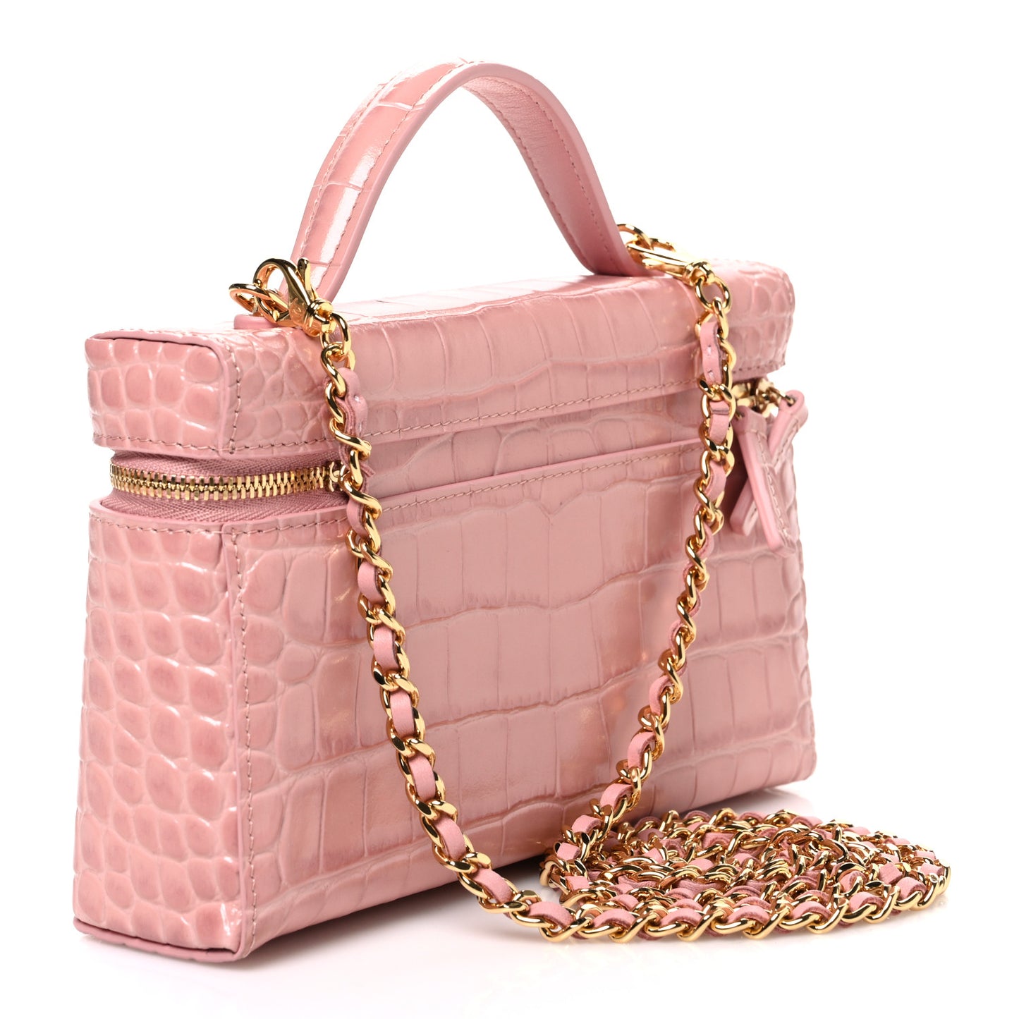Calfskin Crocodile Embossed Crococo Exoticoco Vanity With Chain Light Pink