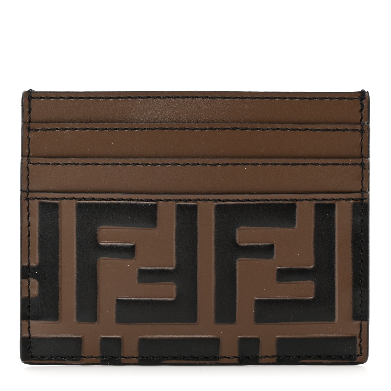 Fendi Vitello Cruise Bi-Color FF 1974 Embossed Card Holder Maya Black 1 of 7