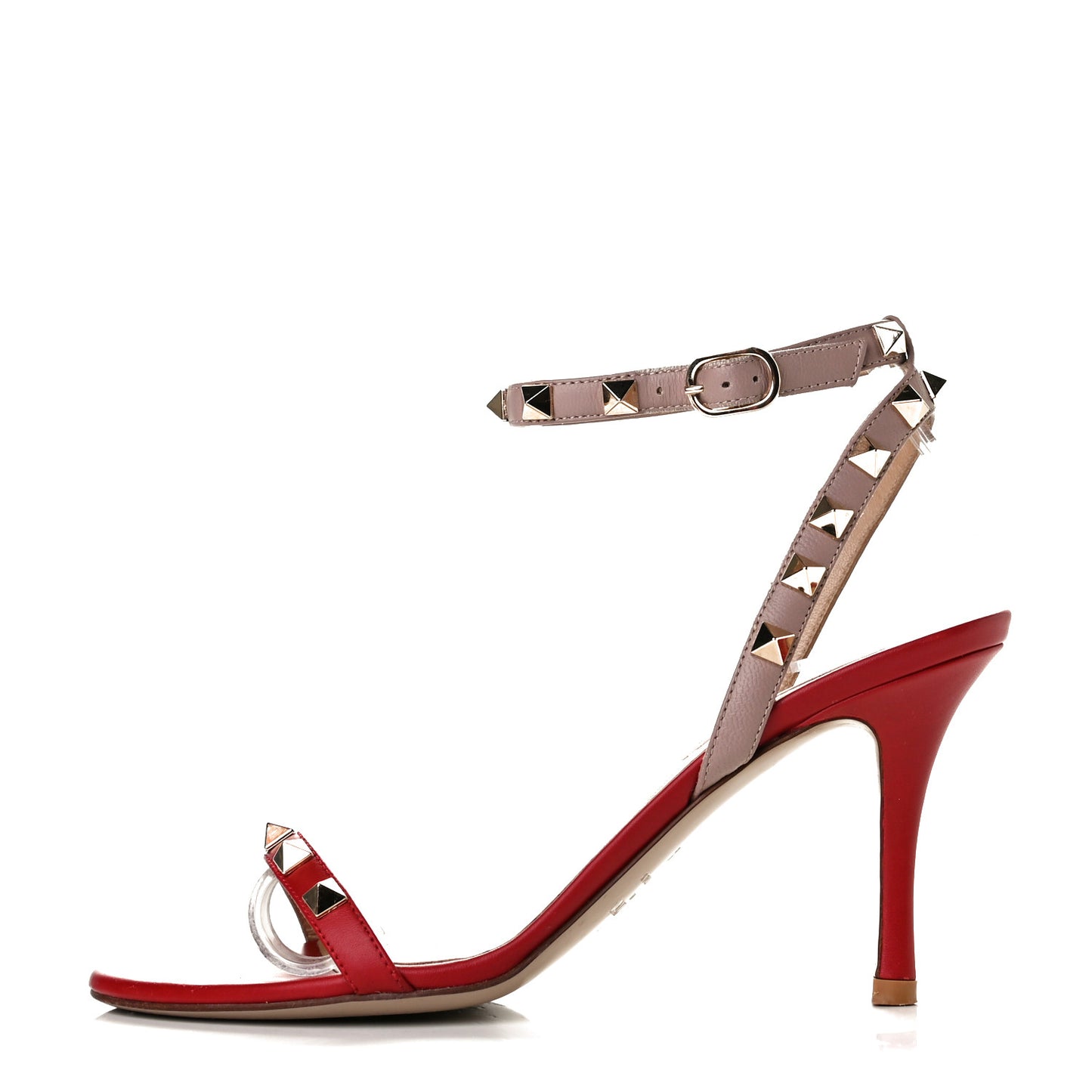Calfskin Rockstud Ankle Strap 85mm Sandals 35.5 Rosso Valentino Poudre