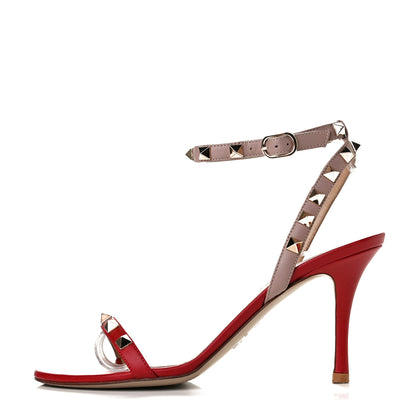 Valentino Garavani Calfskin Rockstud Ankle Strap 85mm Sandals 35.5 Rosso Valentino Poudre 1 of 7
