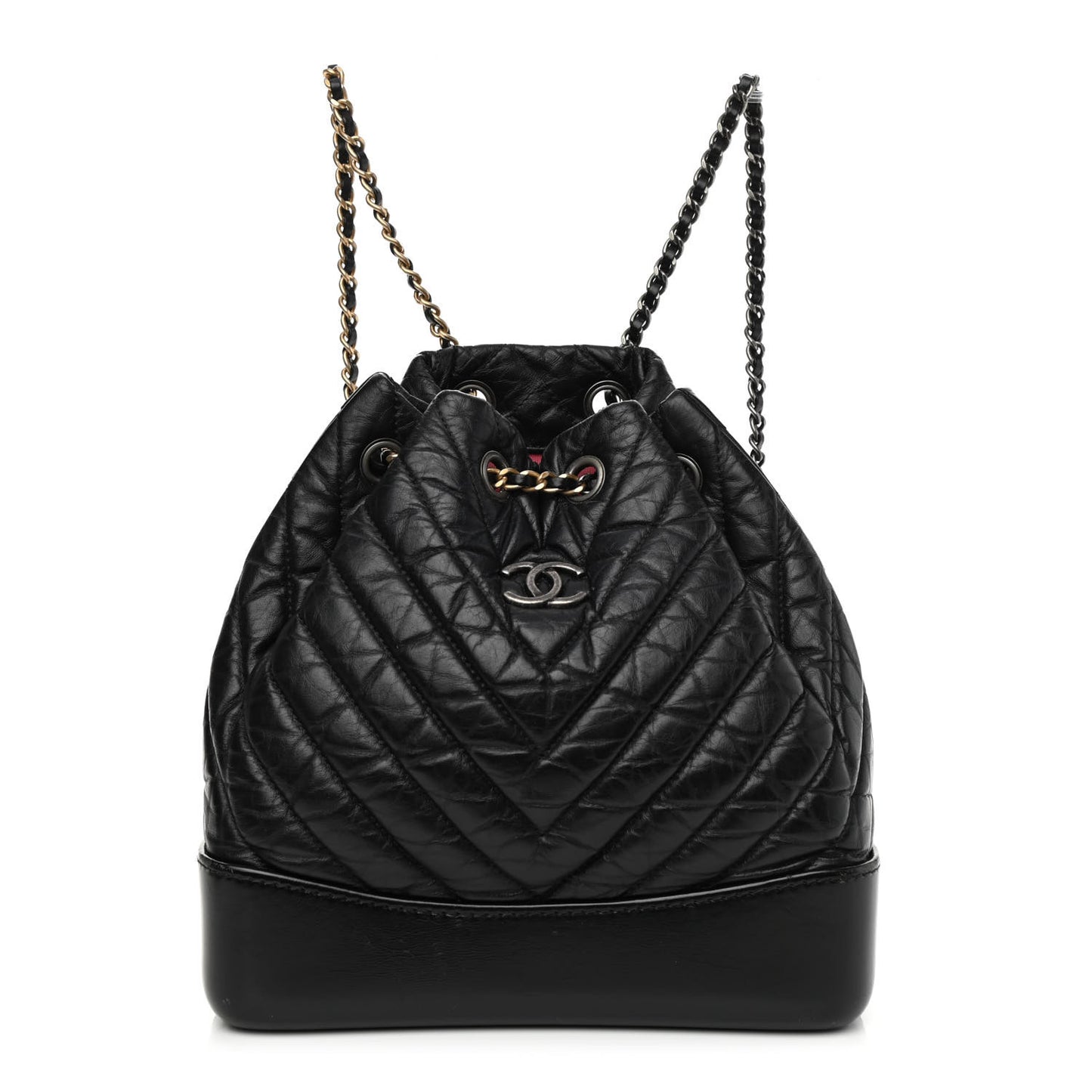 Aged Calfskin Chevron Quilted Small Gabrielle Backpack Black
