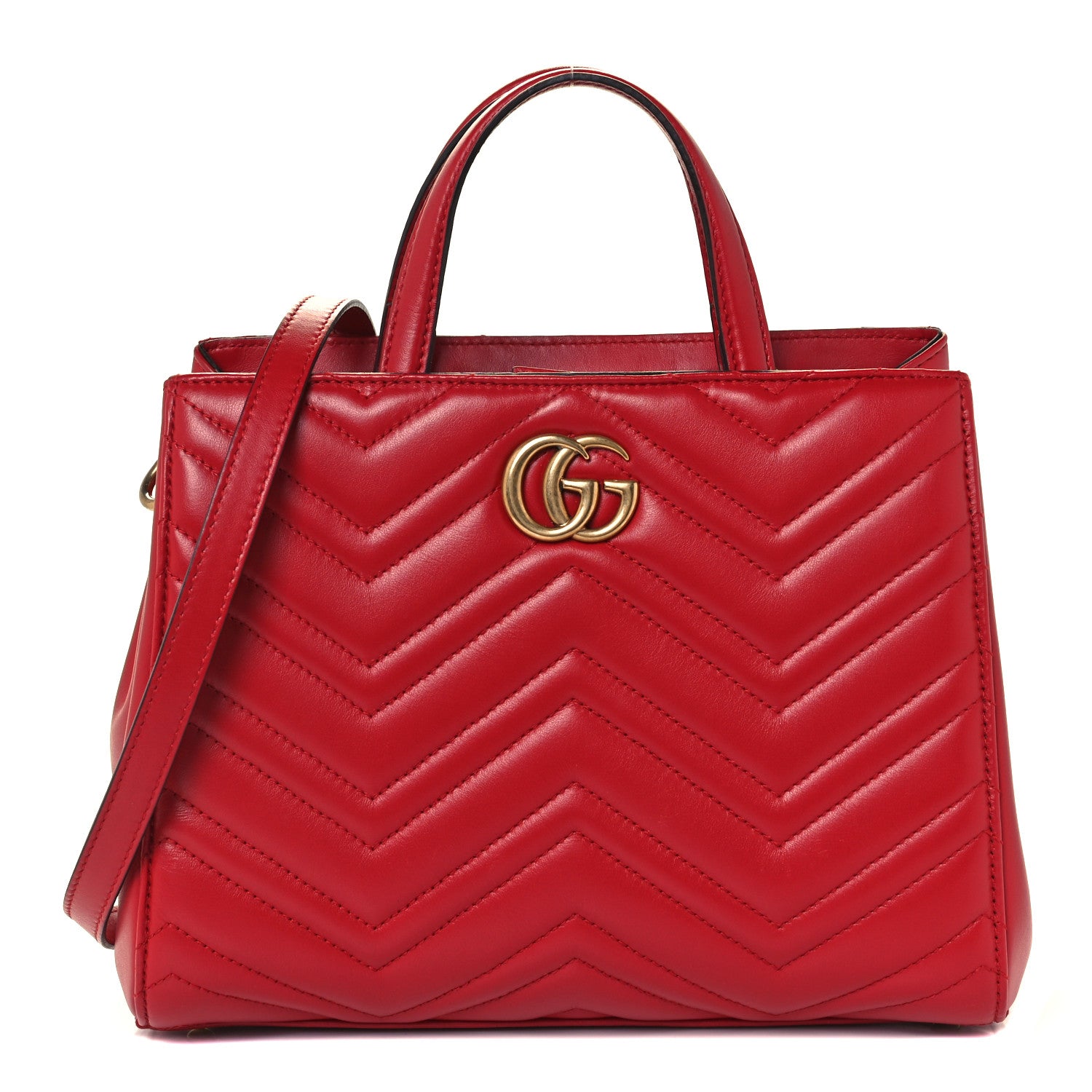 Gucci Calfskin Matelasse Small GG Marmont Tote Hibiscus Red 1 of 11