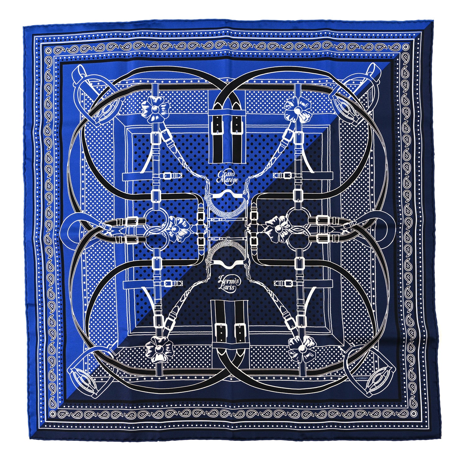 Hermes Silk Grand Manege Cut Bandana Scarf 55 Bleu Nuit Bleu 1 of 3