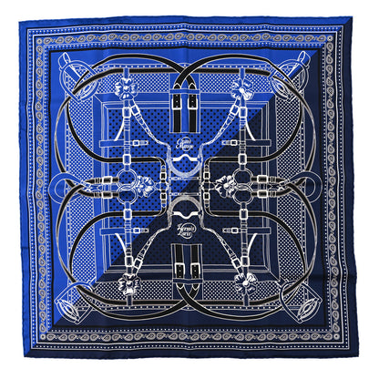 Hermes Silk Grand Manege Cut Bandana Scarf 55 Bleu Nuit Bleu 1 of 3