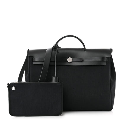 Hermes Military Toile Vache Hunter Herbag Messenger 39 Black 1 of 12