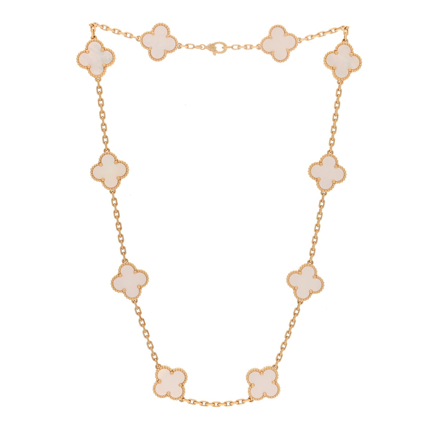 18K Yellow Gold Mother of Pearl 10 Motifs Vintage Alhambra Necklace