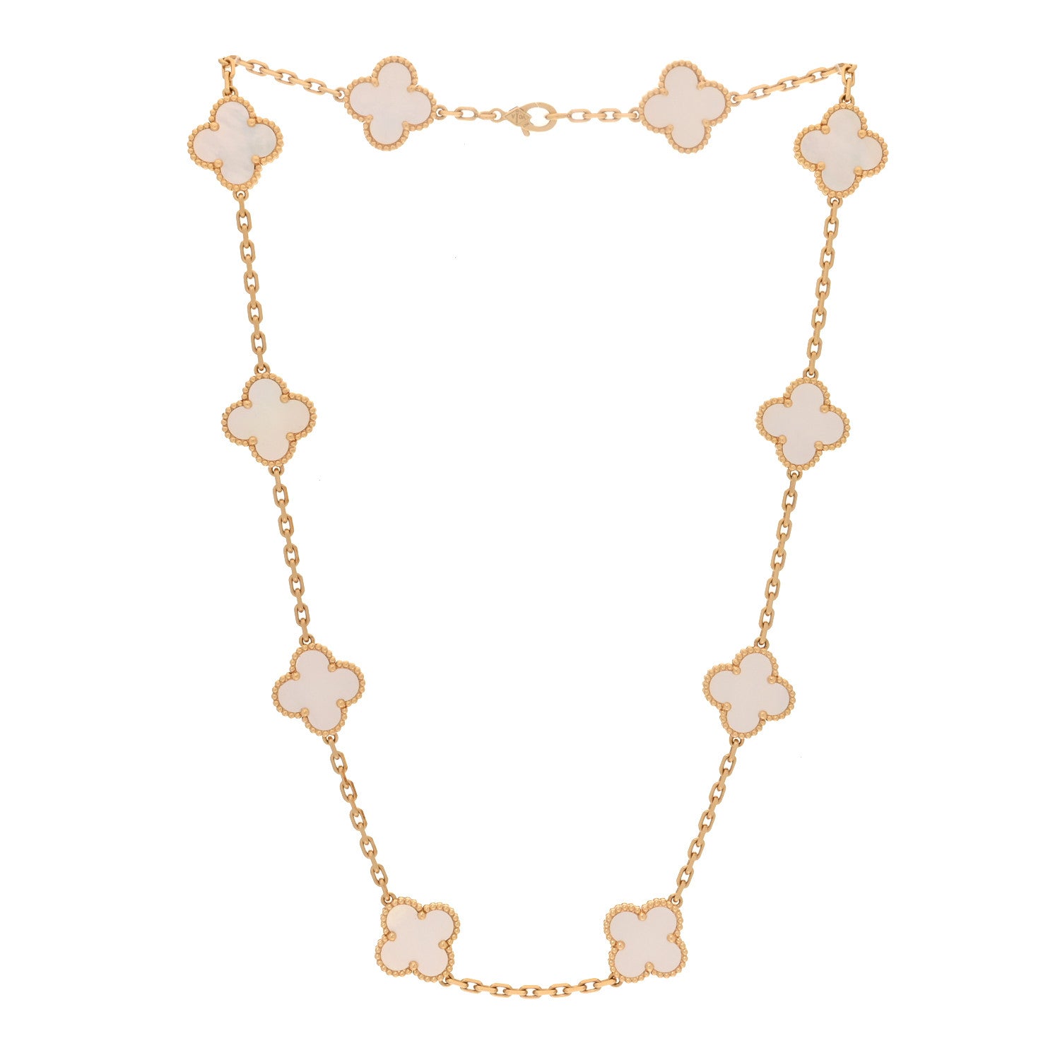 Van Cleef & Arpels 18K Yellow Gold Mother of Pearl 10 Motifs Vintage Alhambra Necklace 3 of 6