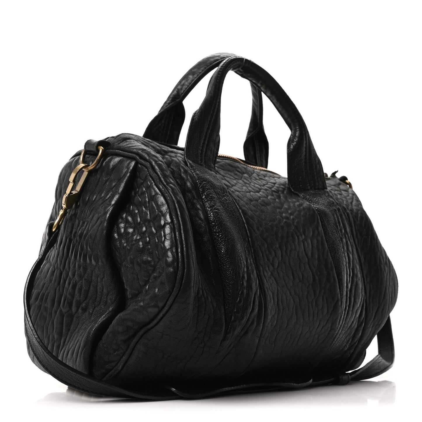 Pebbled Lambskin Rocco Black Antique Brass Hardware