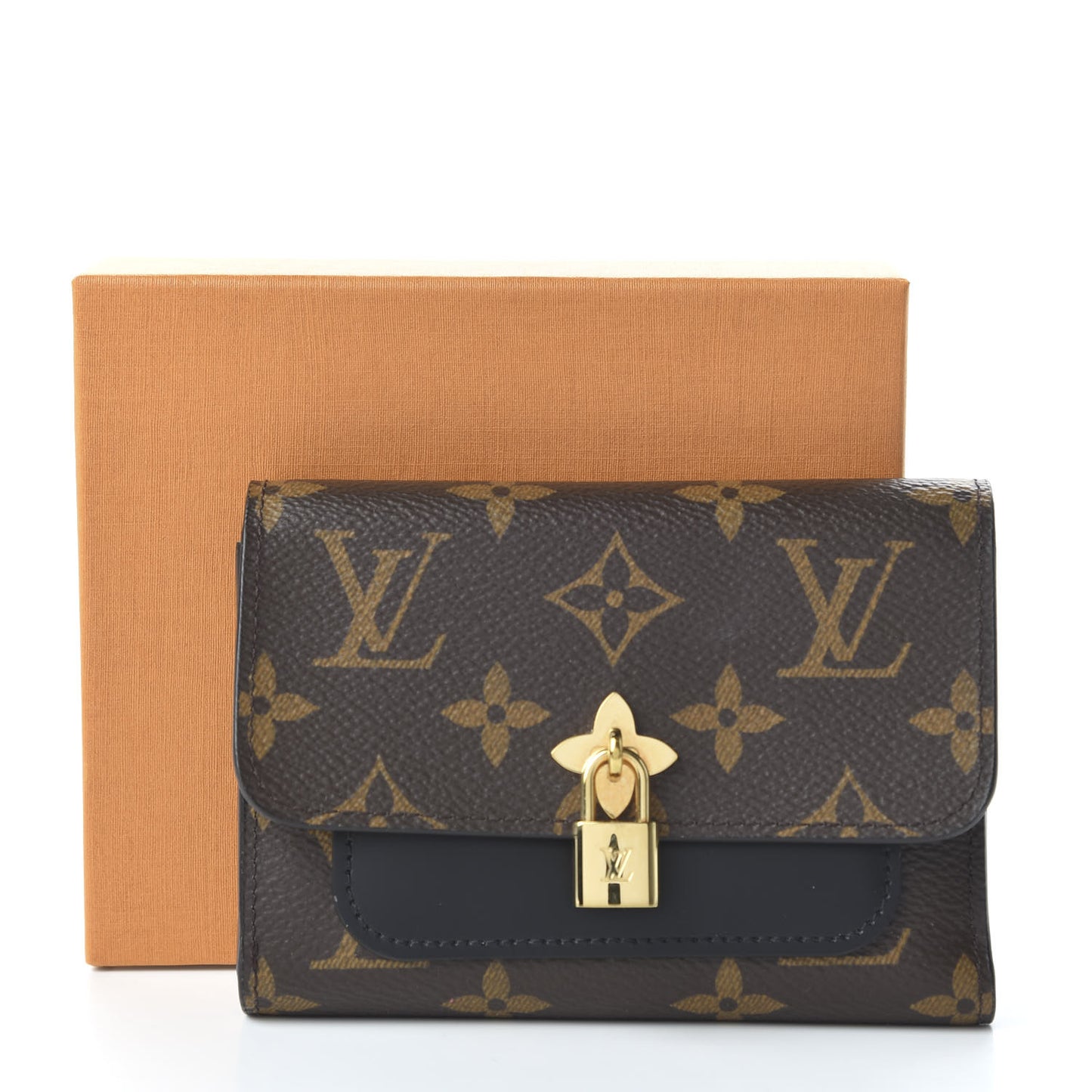 Monogram Flower Lock Compact Wallet Black