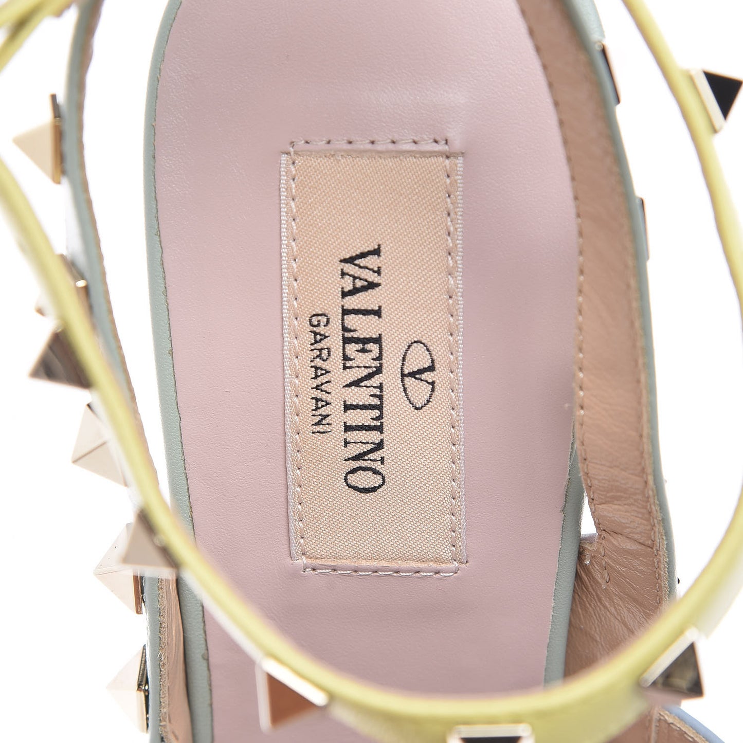 Nappa Watercolor Rockstud Ankle Strap 100mm Pumps 39.5 Rose Green Yellow Sky