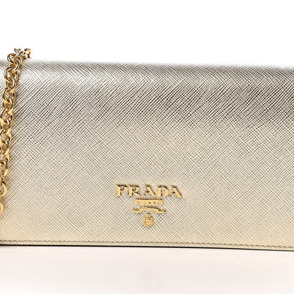 Prada Metallic Saffiano Metal Phone Wristlet Crossbody Wallet Platino 8 of 9