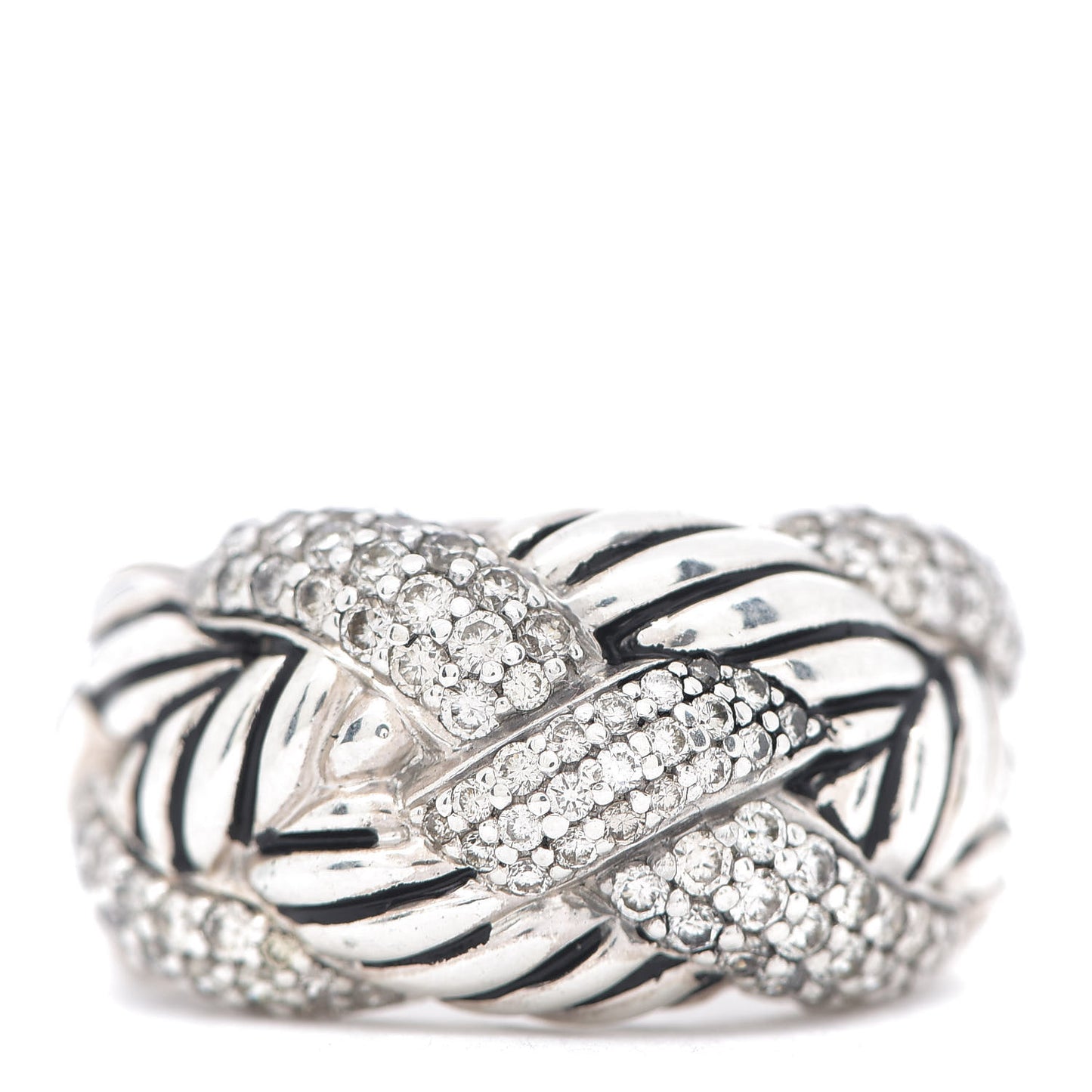 Sterling Silver Diamond 12mm Woven Cable Ring 53 6.25